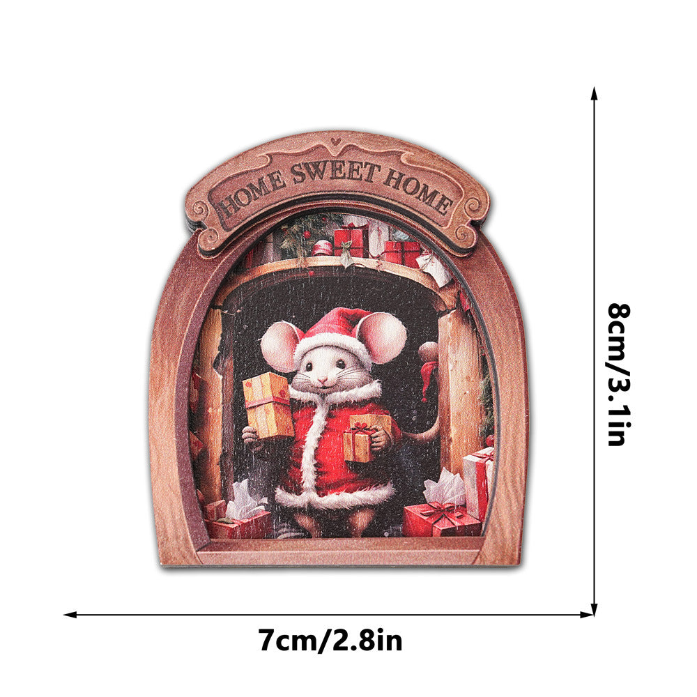 Wholesale Christmas Mouse Hole Wooden Photo Frame Magnetic Fridge Magnet